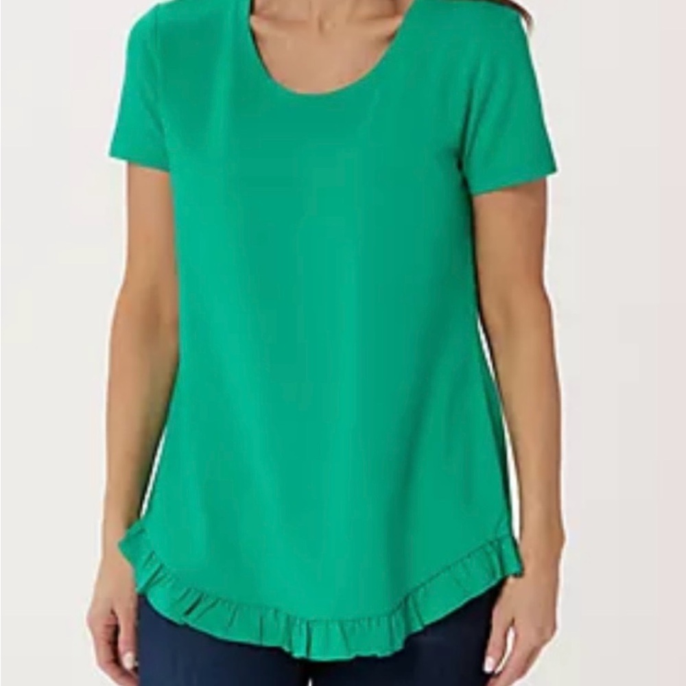 Banana Republic Vibrant Green Ruffle Short Sleeve Top